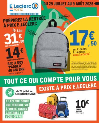 Image du folder E.Leclerc Foetz – Rentrée des classes 29-07-25